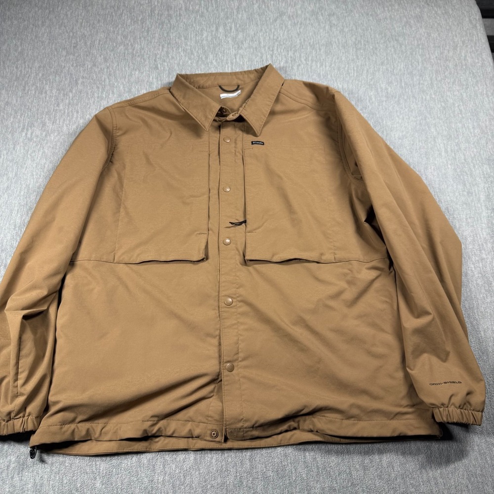 Columbia Jacket Mens XL Brown Omni-Shield PFG Field Shacket Utility Fishing Snap
